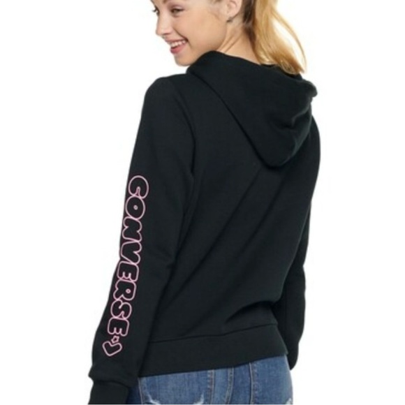 Converse X Hello Kitty Sanrio Black Pullover Drawstring Hoodie Women's Small - Picture 3 of 13